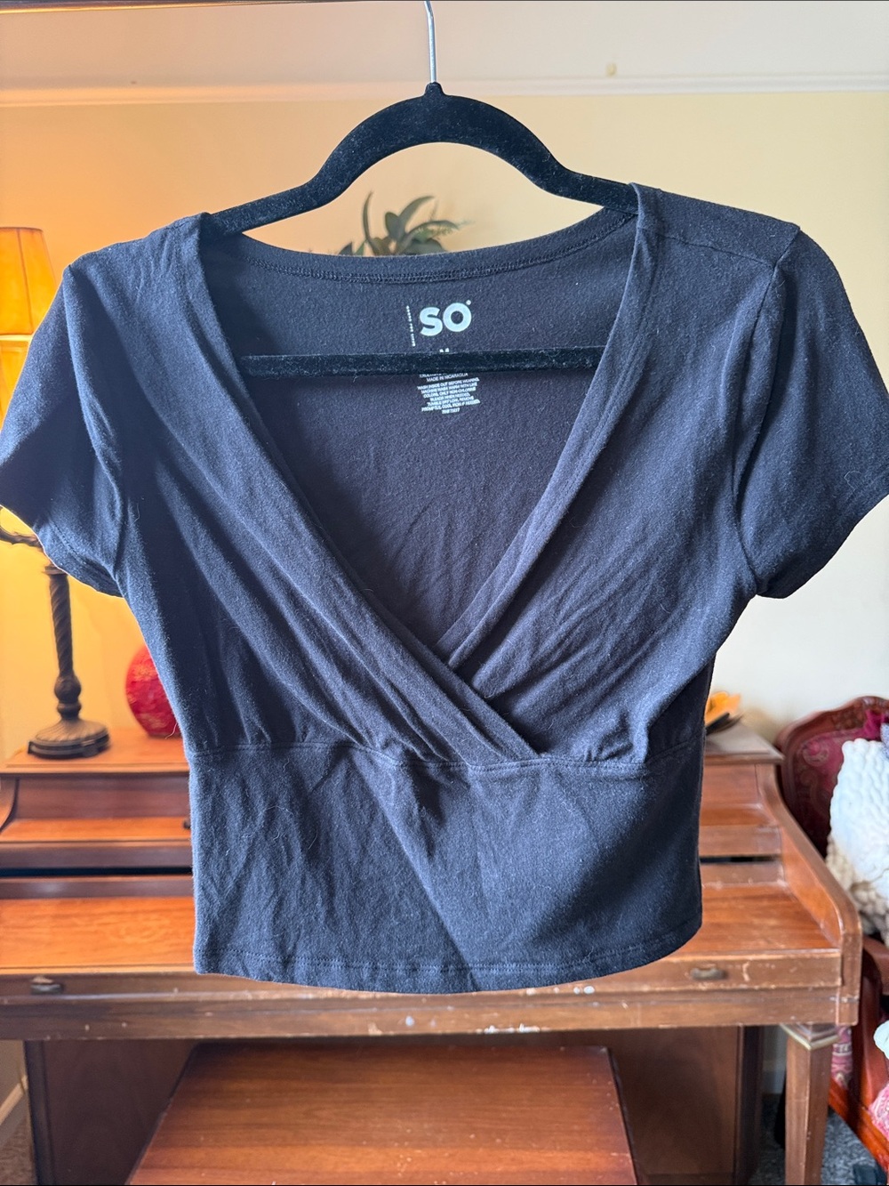 SO Black Wrap-Style Cropped Top